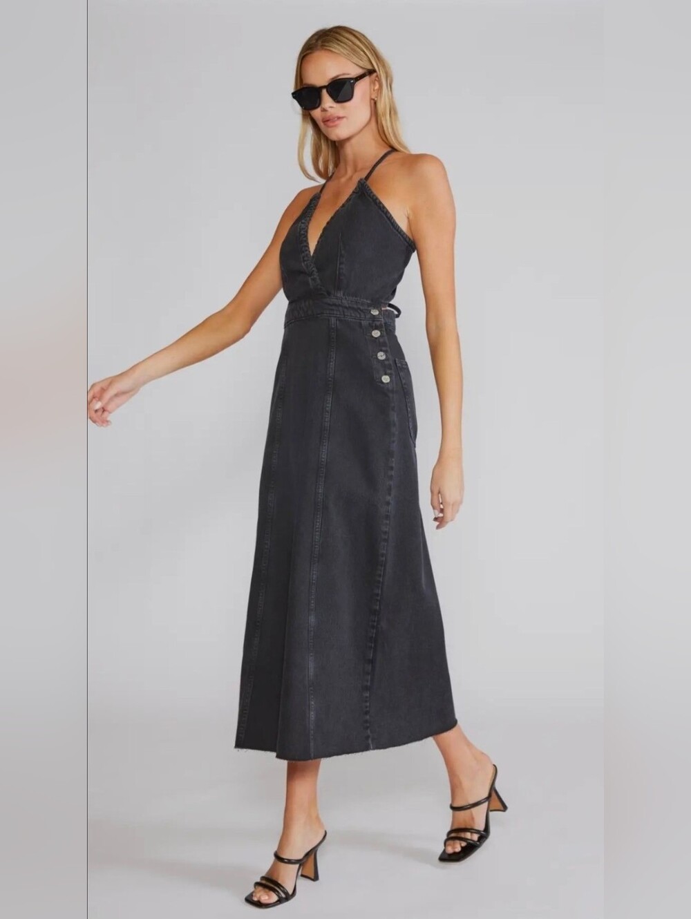 ETICA x Anthropologie CALLISTA Midi Denim Tie Dress SZ LG